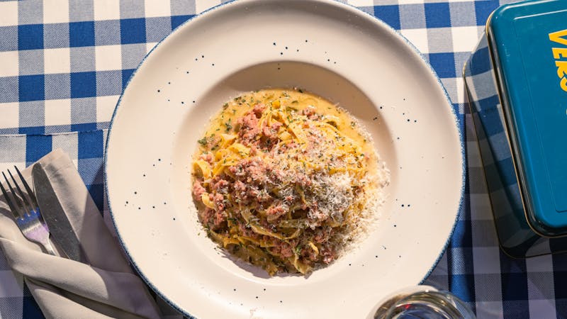 creamy pasta carbonara with pancetta and parmesan sauce